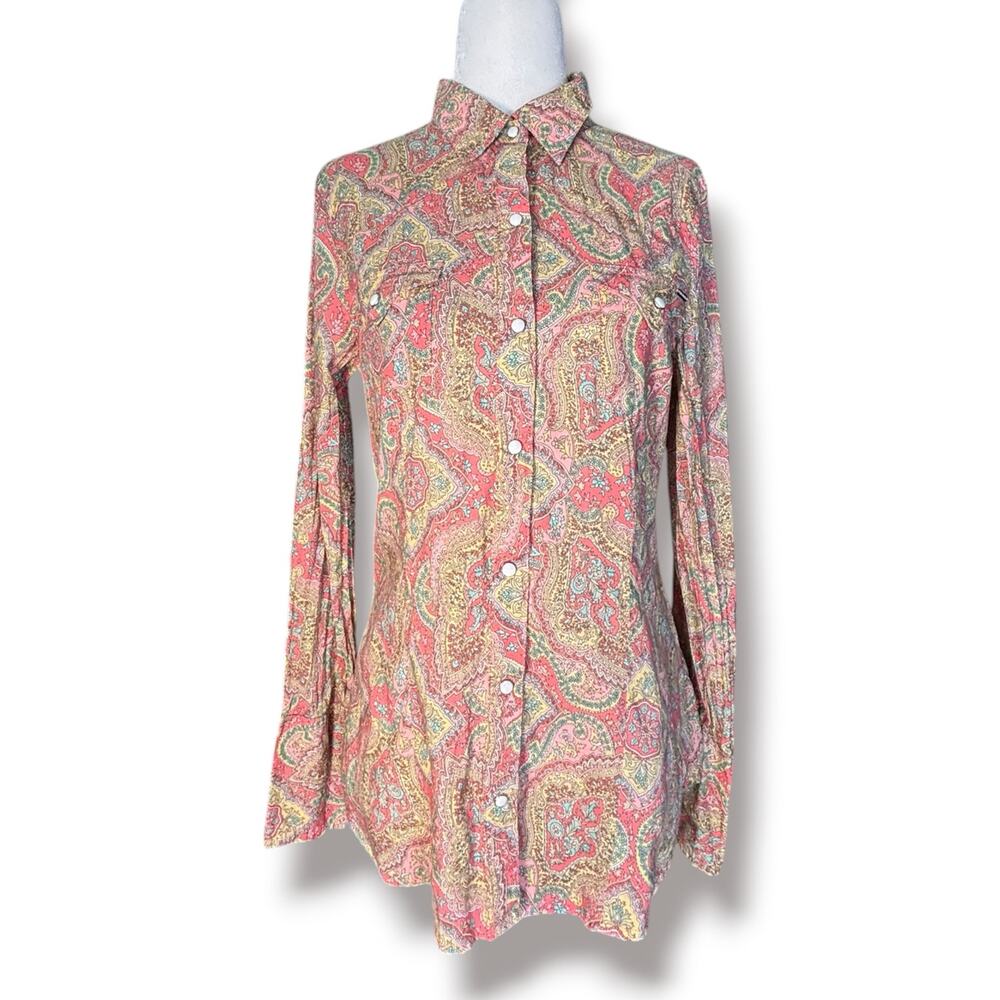 Tin Haul Paisley Western Snap Shirt Pink Coral Turquoise Boho Cowgirl Small